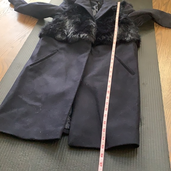 TopShop Longline Pea Coat Faux Fur Vest Navy Small - Picture 13 of 15